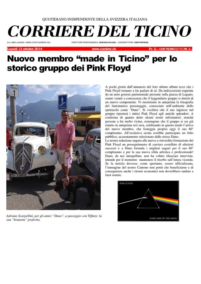 Nuovo membro "made in Ticino" per lo storico gruppo dei Pink Floyd